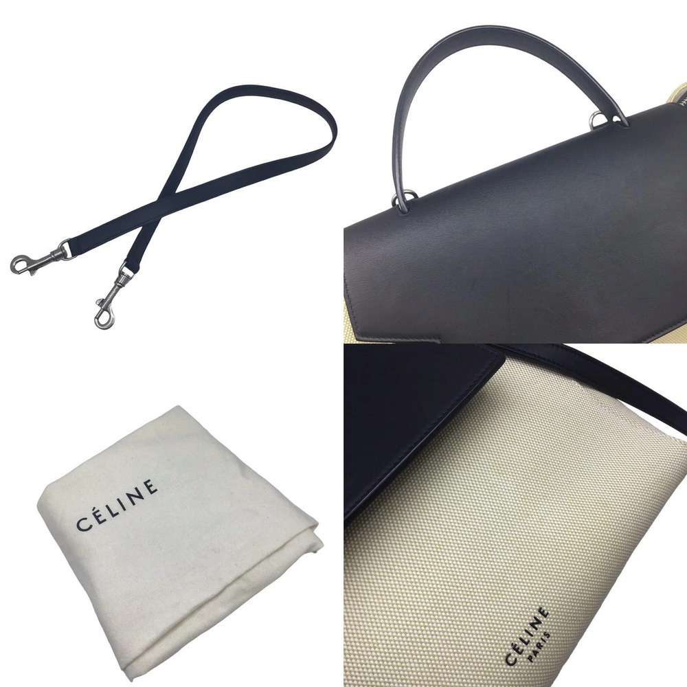 CELINE Belt Bag Canvas Leather Beige Black Handbag Shoulder Business - Picture 7 of 8
